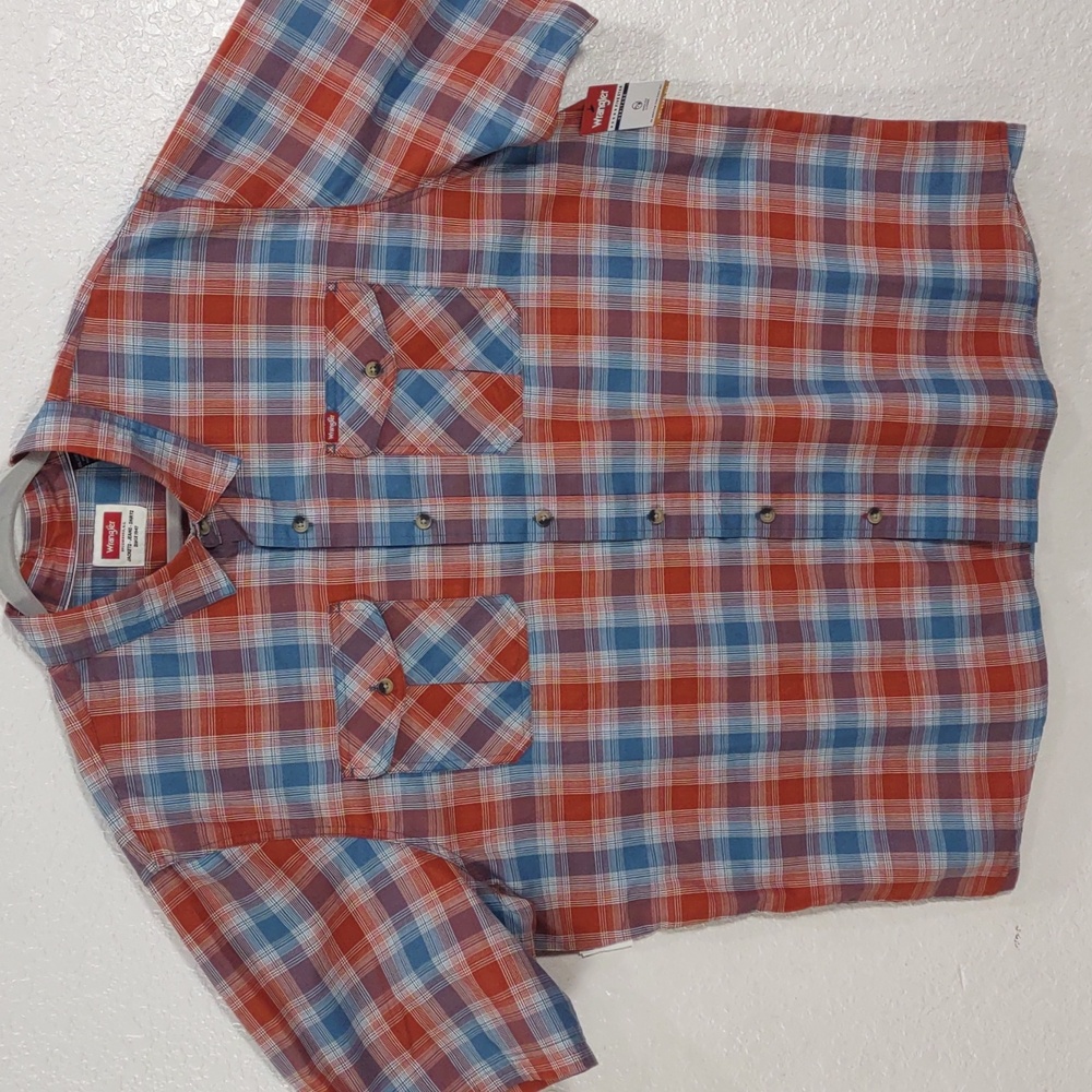 Wrangler, Size 2XL Vibrant Brown and Blue Checkered Shirt - Picture 3 of 17